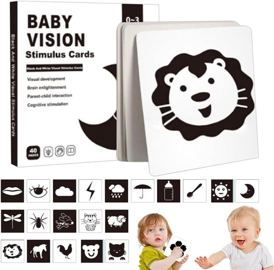 Kraftverdia - Leerkaarten - Educatieve kaarten - Visuele stimulatie voor baby's - Sensorische kaarten met hoog contrast voor peuters - Flashcards voor visuele stimulatie en leeractiviteit voor kinderen van 0-3 maand van Kraftverdia™