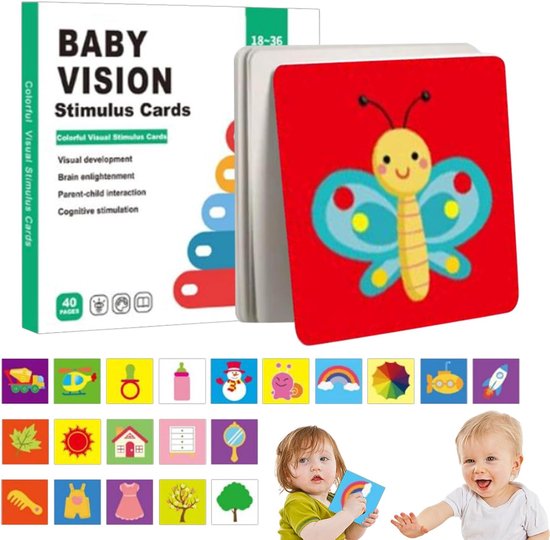 Kraftverdia - Leerkaarten - Educatieve kaarten - Visuele stimulatie voor baby's - Sensorische kaarten met hoog contrast voor peuters - Flashcards voor visuele stimulatie en leeractiviteit voor kinderen van 18-36 maand