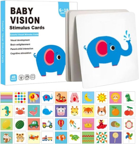 Kraftverdia - Leerkaarten - Educatieve kaarten - Visuele stimulatie voor baby's - Sensorische kaarten met hoog contrast voor peuters - Flashcards voor visuele stimulatie en leeractiviteit voor kinderen van 6-18 maand van Merkloos