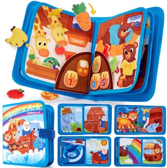 Kraftverdia® Noah's Ark Busy Board voor kinderen vanaf 1 jaar, 18 vilten activiteitenboekjes, Stil boekje met dieren, Busy Book stimuleert de fijne motoriek, Montessori speelgoed voor kinderen van 1, 2 en 3 jaar, Cadeau voor de eerste verjaardag