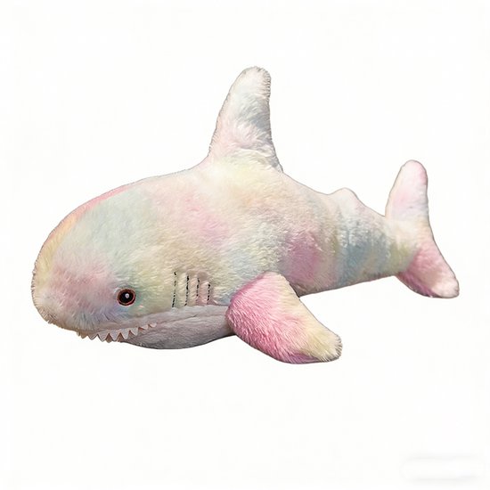 Kraftverdia Pluche Haai Knuffel – 60 cm – Wit Regenboog Kawaii Haai – Zacht Knuffeldier – Slaapmaatje voor Kinderen – Leuk Cadeau