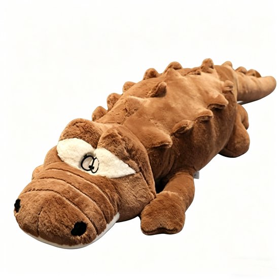 Kraftverdia Pluche Knuffel – 100 cm – Grote Pluche Krokodil Knuffel – Zacht Lichaamskussen – Grappig Decoratief Bedkussen – Schattig Krokodilkussen – Bruin