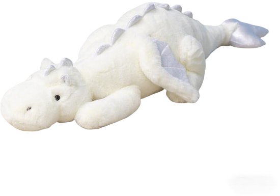 Kraftverdia Pluche Knuffel – 110 cm – Grote Pluche Draak Knuffel – Zacht Lichaamskussen – Grappig Decoratief Bedkussen – Schattig Drakenkussen – Wit – Drakenpop