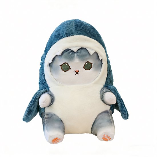 Kraftverdia Pluche Knuffel – 33 cm – Haai Kat Kawaii Design – Zacht Knuffeldier – Kawaii Haai Kat Lichaamskussen – Grijs van Merkloos