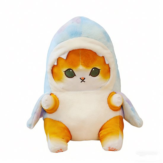 Kraftverdia Pluche Knuffel – 33 cm – Haai Kat Kawaii Design – Zacht Knuffeldier – Kawaii Haai Kat Lichaamskussen – Regenboog Geel van Merkloos