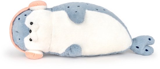 Kraftverdia Pluche Knuffel – 70 cm – Kawaii Liggende Zeehond met Koptelefoon – Zacht Lichaamskussen – Grappig Decoratief Bedkussen – Schattig Zeehondkussen – Blauw van Merkloos