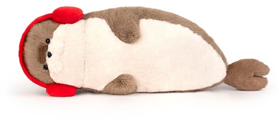 Kraftverdia Pluche Knuffel – 70 cm – Kawaii Liggende Zeehond met Koptelefoon – Zacht Lichaamskussen – Grappig Decoratief Bedkussen – Schattig Zeehondkussen – Bruin van Merkloos