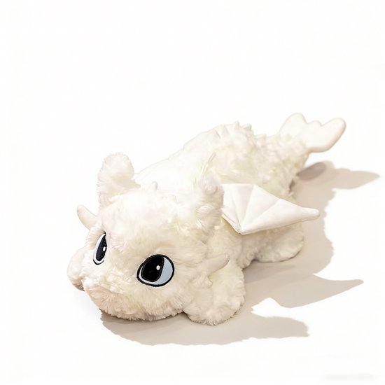 Kraftverdia Pluche Knuffel – 70 cm – Tandloze Draak Kawaii Design – Zacht Knuffeldier – Kawaii Draak Lichaamskussen – Wit van Merkloos