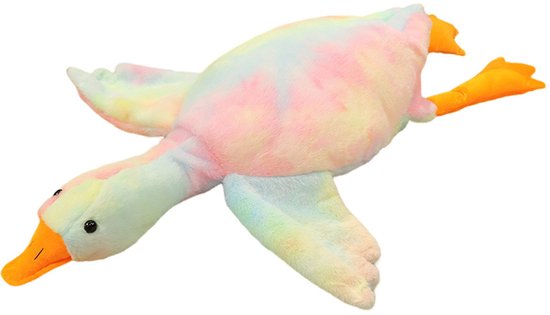 Kraftverdia Pluche Knuffel – 90 cm – Kawaii Grote Gans Lichaamskussen – Grappig Decoratief Bedkussen – Schattig Dierenkussen – Regenboogkleuren van Merkloos