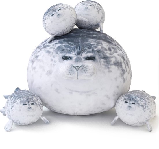 kraftverdia Pluche Knuffel - Chubby Zeehond Knuffel Set – 50cm - Mama Zeehond met 4 Baby Zeehondjes in Buik – Interactieve Zachte Pluche Knuffel voor Kinderen en Volwassenen van Merkloos
