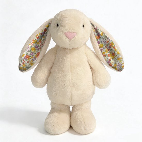 Kraftverdia Pluche Konijn Knuffel – 20 cm – Knuffel Met Bloemenoren Kawaii Design Zacht Knuffeldier – Crème – Geschikt voor Pasen & Feestdagen van Merkloos