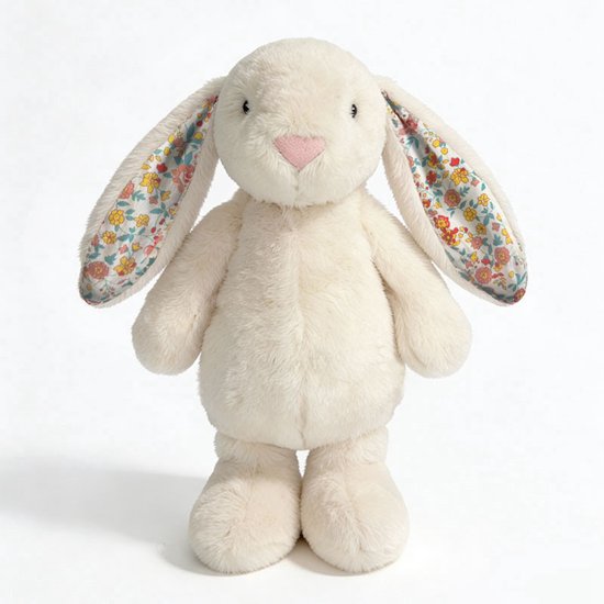 Kraftverdia Pluche Konijn Knuffel – 20 cm – Knuffel Met Bloemenoren Kawaii Design Zacht Knuffeldier – Wit – Geschikt voor Pasen & Feestdagen van Merkloos