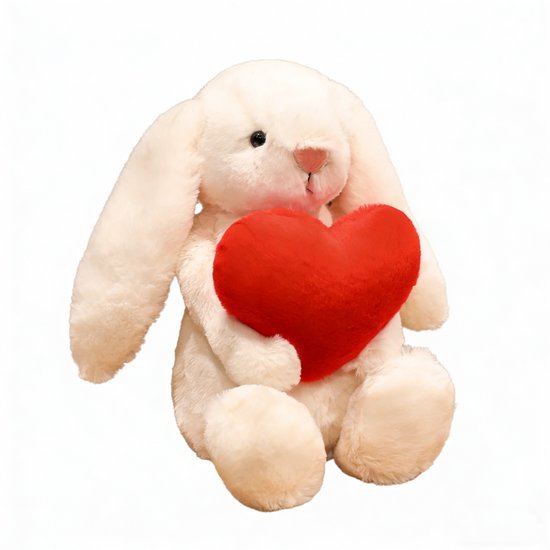Kraftverdia Pluche Konijn Knuffel – 28 cm – Kawaii Konijn met Hart – Zacht Knuffeldier – Geschikt voor Pasen & Feestdagen van Merkloos