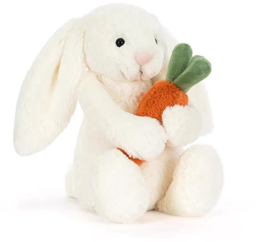 Kraftverdia Pluche Konijn Knuffel – 28 cm – Kawaii Konijn met Wortel – Zacht Knuffeldier – Wit – Geschikt voor Pasen & Feestdagen van Merkloos