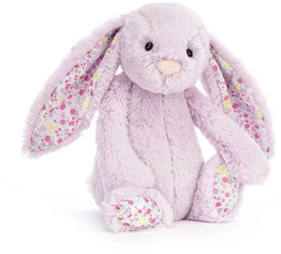 Kraftverdia Pluche Konijn Knuffel – 28 cm – Knuffel Met Bloemenoren Kawaii Design Zacht Knuffeldier – Paars van Merkloos