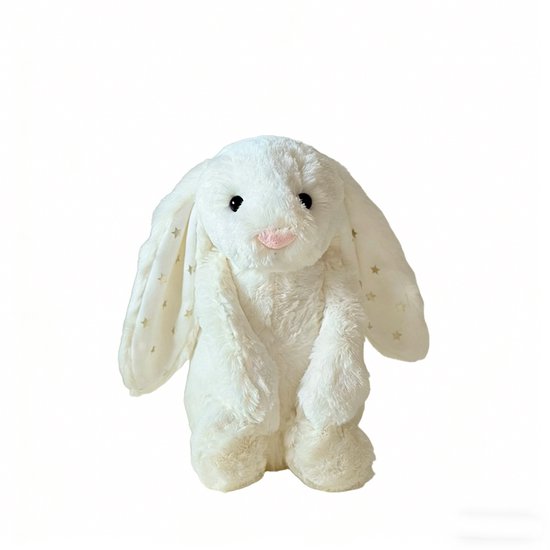 Kraftverdia Pluche Konijn Knuffel – 28 cm – Knuffel Met Sterrenoren Kawaii Design Zacht Knuffeldier – Wit van Merkloos