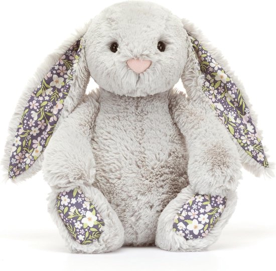 Kraftverdia Pluche Konijn Knuffel – 30 cm – Knuffel Met Bloemenoren Kawaii Design Zacht Knuffeldier – Grijs van Merkloos