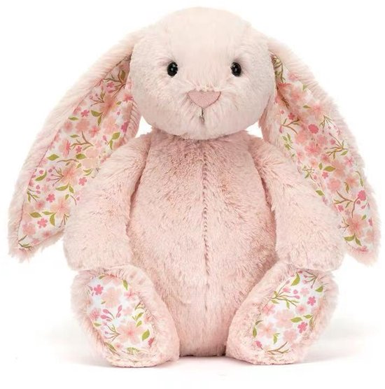 Kraftverdia Pluche Konijn Knuffel – 30 cm – Knuffel Met Bloemenoren Kawaii Design Zacht Knuffeldier – Roze van Merkloos