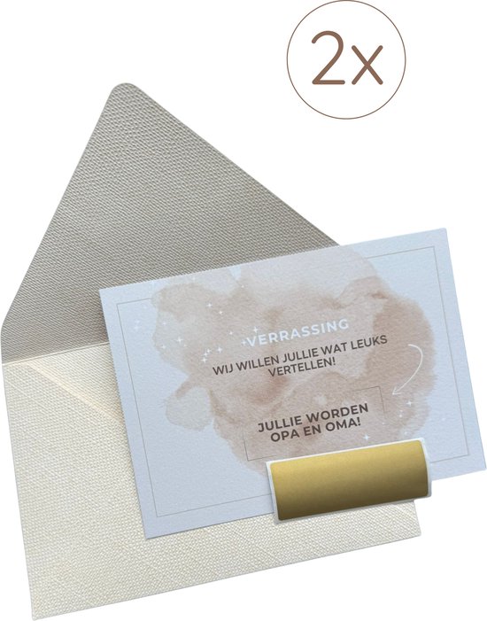 Kraskaarten Zwangerschap Onthulling - Opa en Oma - Beige - 2 Stuks - A6 Formaat - Stevig Karton van MikoDrk.