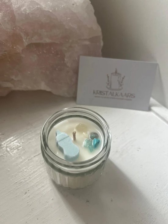 Kristalkaars Babyflesje – Handgemaakte Geurkaars met Kristallen – Babyshower & Kraamcadeau – Blauw van Merkloos