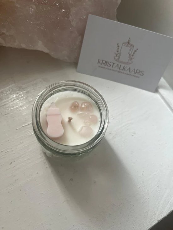 Kristalkaars Babyflesje – Handgemaakte Geurkaars met Kristallen – Babyshower & Kraamcadeau van Oh My Goodies!