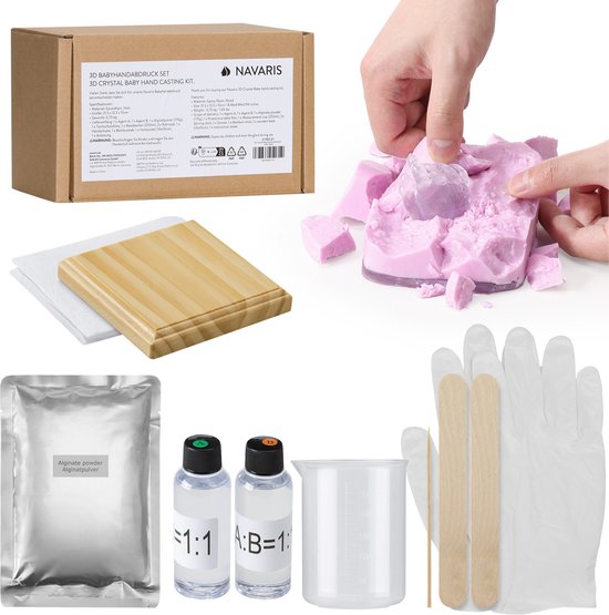 Kristallen baby hand gipsafdruk set met standaard - Leg herinneringen vast met deze 3D gipshand voor je baby - 10 x 10 cm en transparant van GnShopping.