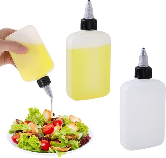 Kruiderij knijpflessen set van 2 - Navulbare dressing dispenser flessen voor sauzen en olie - Keuken accessoire voor koken - Lekbestendig en handig in gebruik