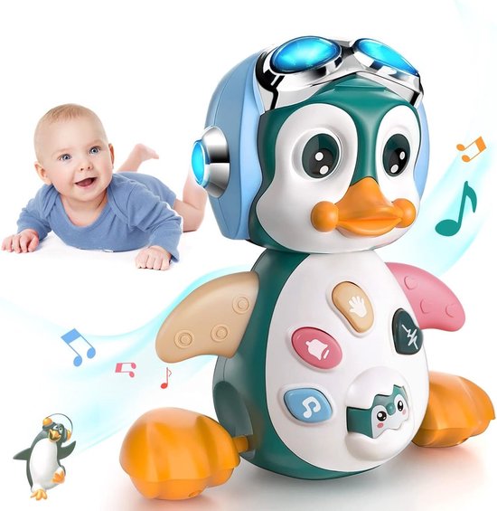 Kruipende Pinguïn - Interactief Baby Speelgoed met Muziek & Licht - Tummy Time Trainer - Educatief & Bewegend - Kraamcadeau Jongens & Meisjes 6-18 Maanden van Cadeau🧸Coppie