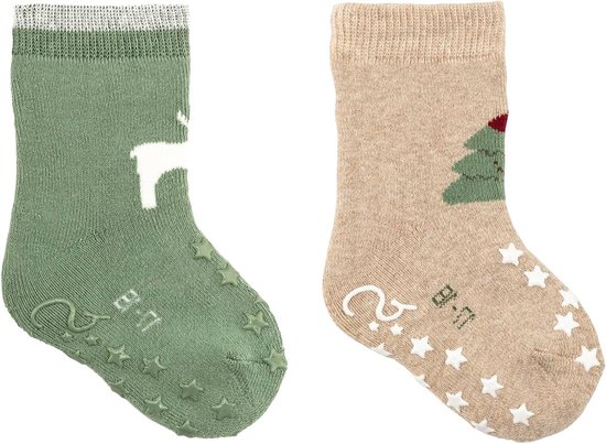 Kruipsokken Dubbelpack - Babysokken - Veilig Kruipen - ABS Zolen - 16 EU - Beige