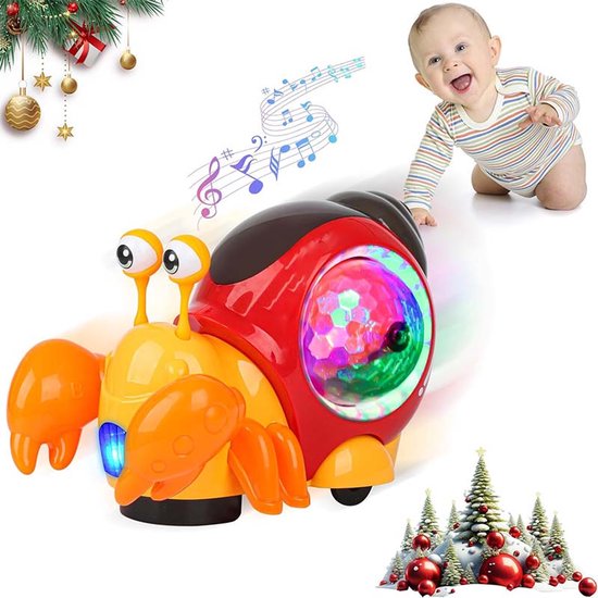 Kruipspeelgoed voor baby's 6-12 maanden - Kruipende krab speelgoed - Speeltijd met rollend speelgoed - Met muzikaal kruipstimuleringssysteem - Geschikt voor jongens en meisjes (Oranje)