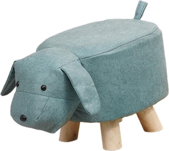 Kruk Hond Hout - Kinderkrukje - Poef - Hocker - Kinderstoeltje - Kunstleer - Blauw - Kinderkamer - Babykamer van Merkloos