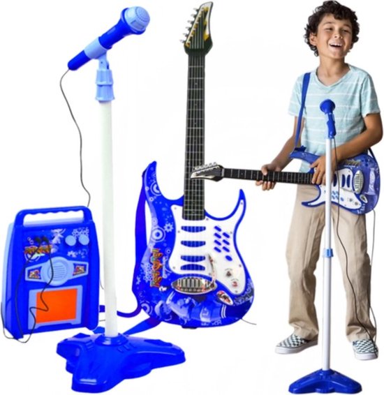Kruzzel Elektrische Kindergitaar - Met Microfoon en Versterker - Blauw - MP3-ingang van Kruzzel