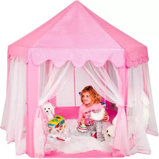 Kruzzel Speeltent Paleistent Kinder Tent - Tipi Voor Binnen en Buiten - Roze - 135 x 135 x 140 cm van Kruzzel