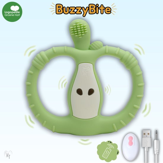 KT BuzzyBite Appel - Bijtring - Elektrisch - Rust & verlichting bij doorkomende tandjes - Vibrerend - 10 trilstanden - baby speelgoed- Bijtketting - Montessori speelgoed - Bijtspeelgoed - Baby - Bijtringen - Siliconen Bijtring - sophie de giraf