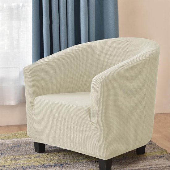 kuipstoelhoes met effen kleur, jacquard, stoelbeschermer, elastisch, stofdicht, wasbaar, universele stoelhoes voor club, woonkamer, kantoor, receptie (beige)
