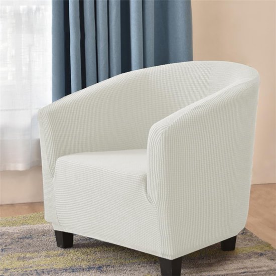 kuipstoelhoes met effen kleur, jacquard, stoelbeschermer, elastisch, stofdicht, wasbaar, universele stoelhoes voor club, woonkamer, kantoor, receptie (wit)