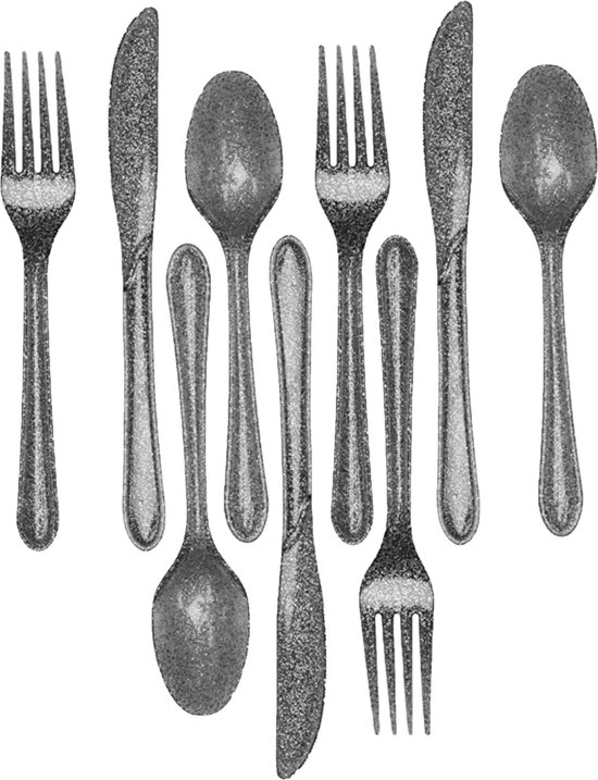 Kunststof bestek party/bbq glitter - 72x delig - zilver - messen/vorken/lepels - herbruikbaar van Nupack