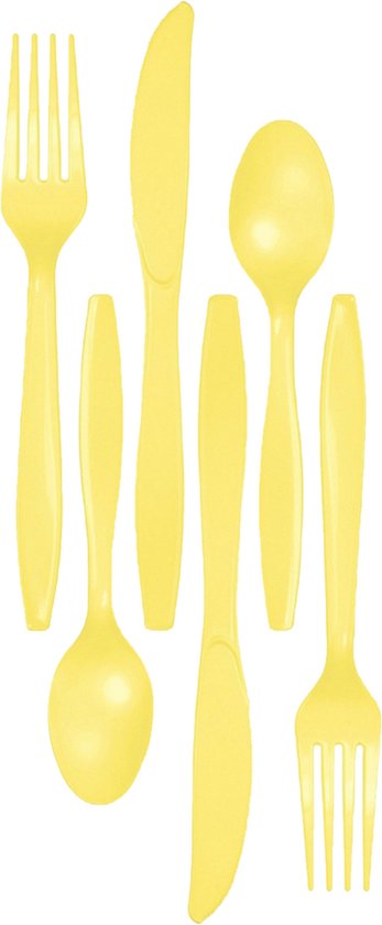 Kunststof bestek party/bbq setje - 48x delig - geel - messen/vorken/lepels - herbruikbaar van Signalement