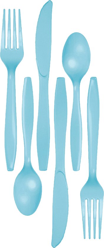 Kunststof bestek party/bbq setje - 48x delig - lichtblauw - messen/vorken/lepels - herbruikbaar van Koopman.