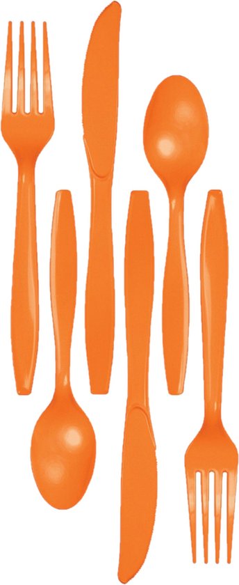 Kunststof bestek party/bbq setje - 48x delig - oranje - messen/vorken/lepels - herbruikbaar van Amigo Trends