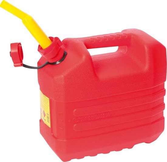 Kunststof jerrycan rood L32 x B18 x H30 cm - 10 liter - geschikt voor gevaarlijke vloeistoffen van Merkloos