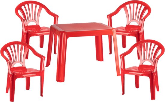 Kunststof kindertuinset tafel met 4 stoelen rood van Keter