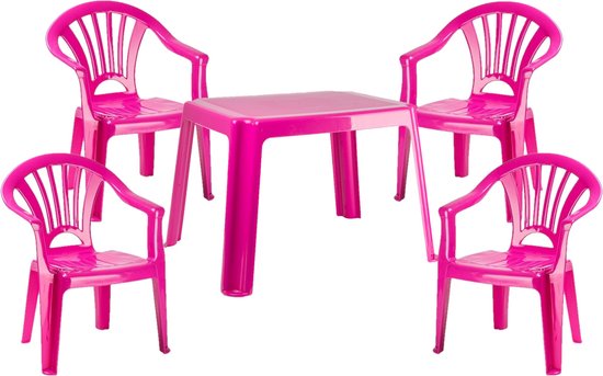 Kunststof kindertuinset tafel met 4 stoelen roze van Paradiso Toys