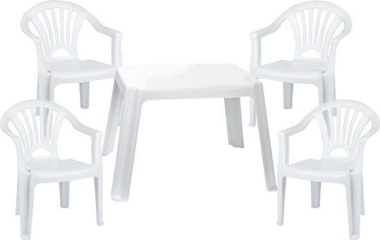 Kunststof kindertuinset tafel met 4 stoelen wit van Keter