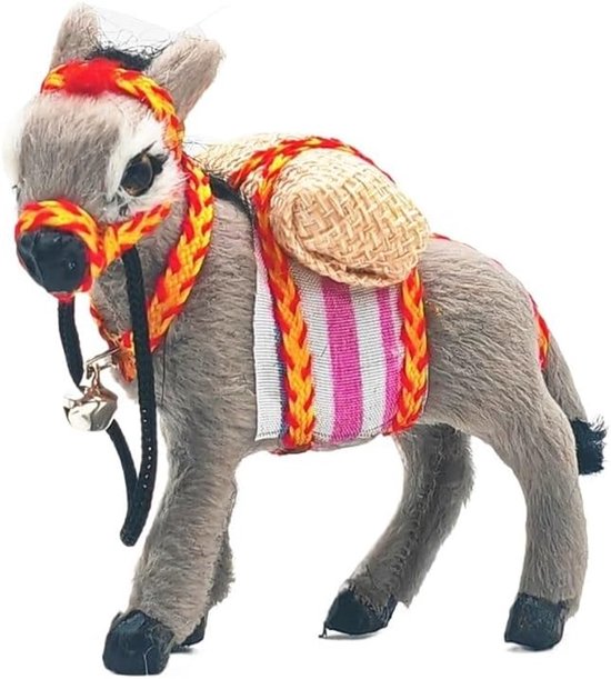 Kunstwol Ezel - Knuffeldier Speelgoed - Kinderkamer Decoratie - Levensecht Ontwerp - 8 cm Hoog - Bruin