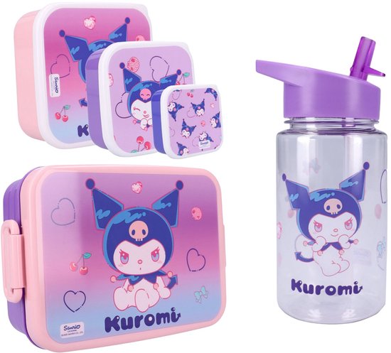 Kuromi Lunchset - Lunchbox - Drinkfles - 3 Snackboxen - Meerkleurig