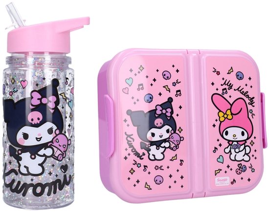 Kuromi lunchset; lunchbox en drinkfles