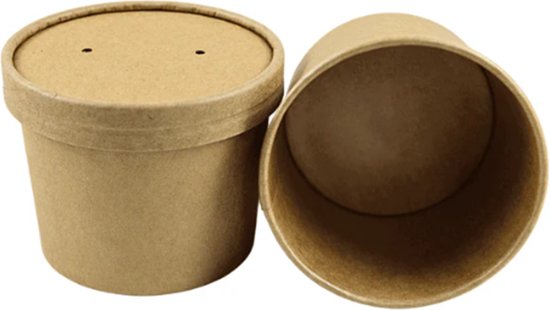 KURTT - Soepbeker met deksel - Soepbekers - van Kraftpapier - 100% composteerbaar - Eco Friendly Paper - BIO - Restaurant - Take-Outs - take away - Disposable - Soup Bowls - To Go - Lunch - Picknick - Diner - 12 oz - 350 ml - 100 stuks van KURTT