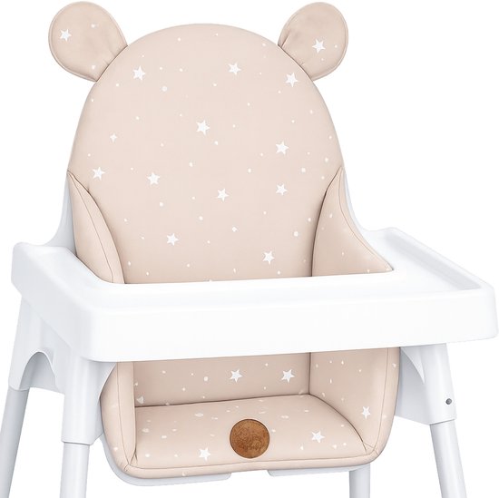 Kussen voor kinderstoel baby opvouwbaar zitverkleiner - zitkussen steun voor Ikea Antilop kinderstoel en babystoel - zitverkleiner waterafstotend wasbaar Beige met witte sterren