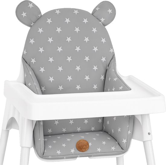 Kussen voor kinderstoel baby opvouwbaar zitverkleiner – zitkussen steun voor Ikea Antilop kinderstoel en babystoel – zitverkleiner waterafstotend wasbaar Grijs Met Sterren
